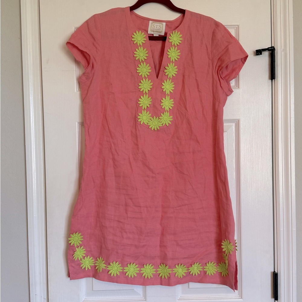 👉🏼LIKE NEW👈🏼 STS Sail 2 Sable Flower Embroidered Short Sleeve Linen Tunic Size:L - Picture 3 of 6